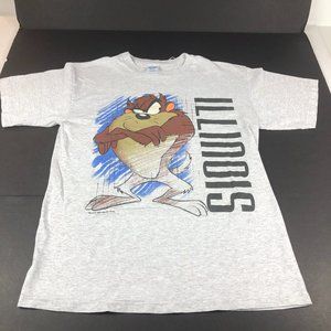 Vintage 1993 Warner Bros Taz Illinois Shirt Adult Large Grey Single Stitch Tee